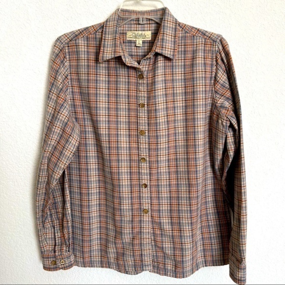 Cabela's Plaid Cotton Flannel Button Down Shirt Long Sleeves Heavyweight Large